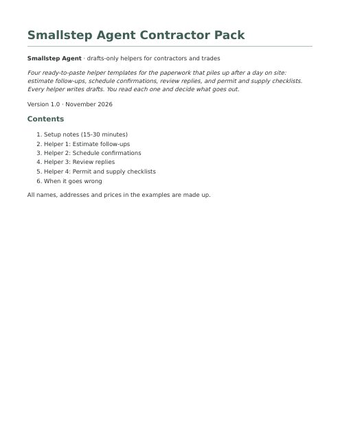 Contractor Pack, first page