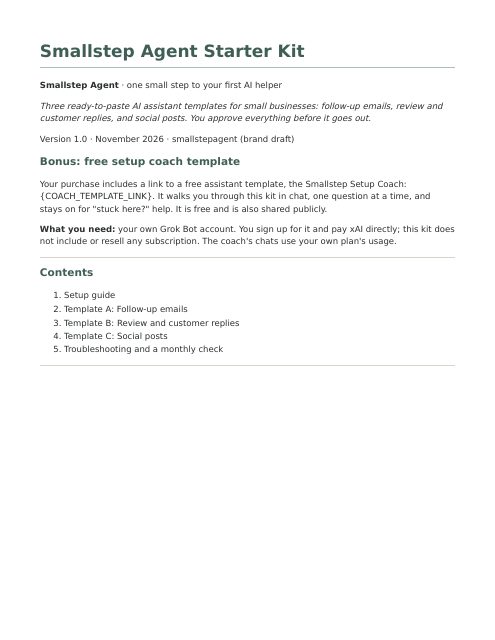 Starter Kit, first page: title and contents