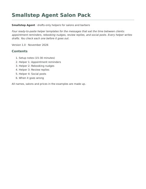 Salon Pack, first page